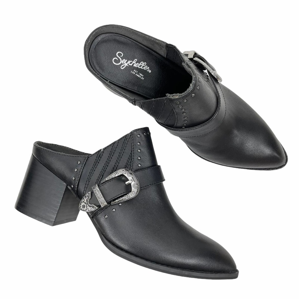 NEW Seychelles Black Western Moto Mules Pointed Toe Size 7.5